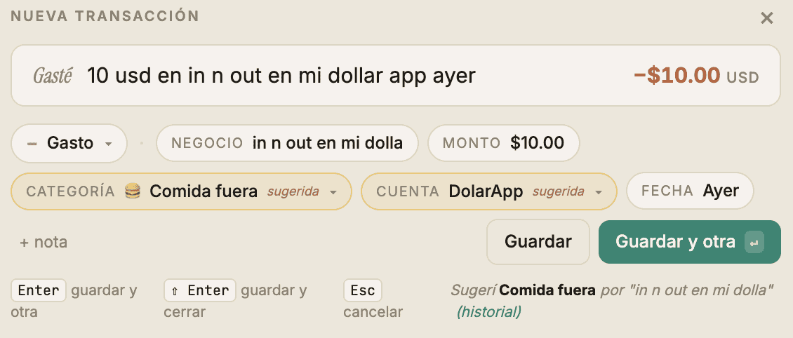 Vista de transacciones en zentavo